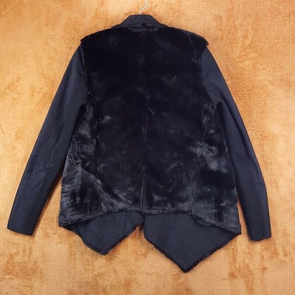 THE KOOPLES Coat Womens Size 2 Black Faux Fur Reversible Open Sueded Jacket - Picture 3 of 10